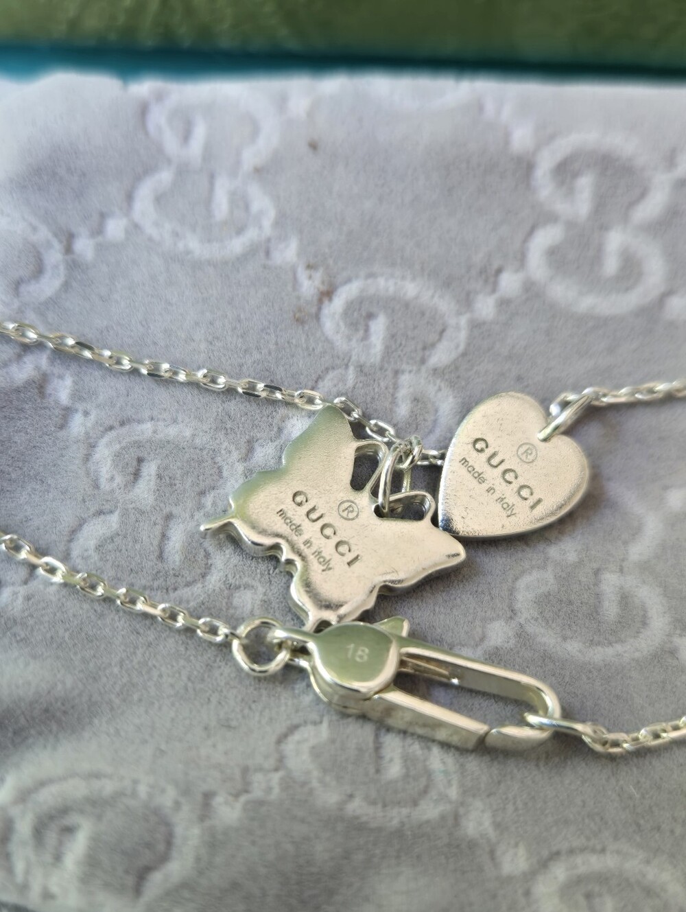 Gucci Sterling Silver Heart and Butterfly Charm Bracelet